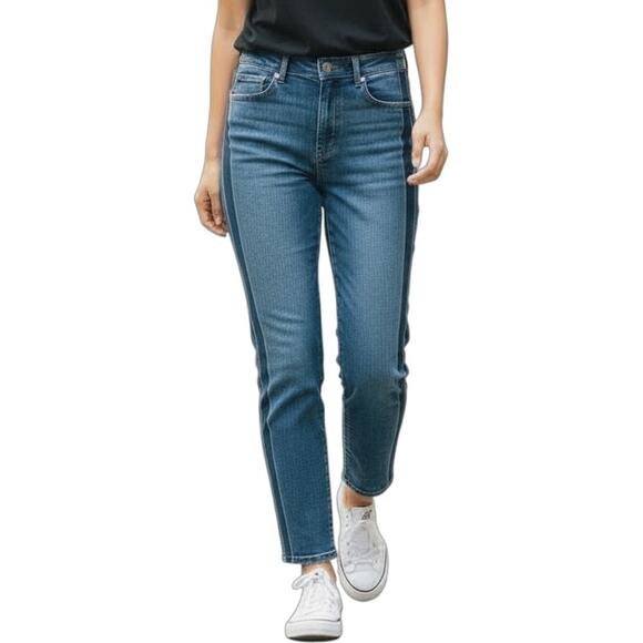 Loft Women's The Straight Jeans 26/2 High Rise 2 Tone Med Wash Denim Relaxed Mom - Picture 1 of 12